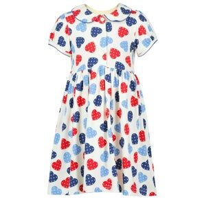 Rachel Riley - Scatter Heart Jersey Dress - White w/Red & Blue Hearts - Size: 5Y